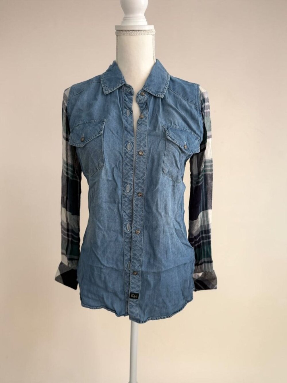 RAILS Denim Plaid Sleeve Button Down Shirt Size XXS
